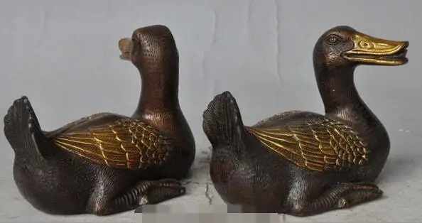 S6128 знак Китайский Фэншуй животное бронзовая позолоченная утка утки