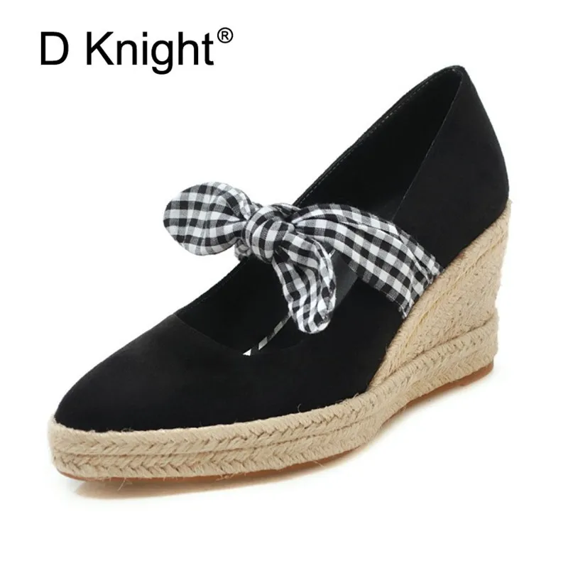 Spring Summer Women Shoes Fashion Women Platform Pumps Sweet Bow High Heel Sneakers Shallow Casual Women Wedges Plus Size 33-41