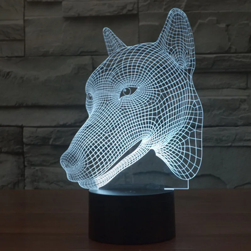 Ночной 3D светильник с головой собаки 7 цветов светодиодный USB зарядкой|light tent