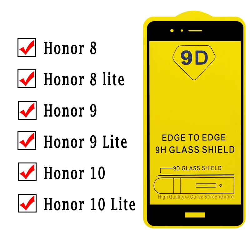 9D Protective Glass on For Huawei Honor 10 9 8 Lite Verre Screen Protector Tremp Huavei Honer Light Tempered 10Light Glas Film | Мобильные