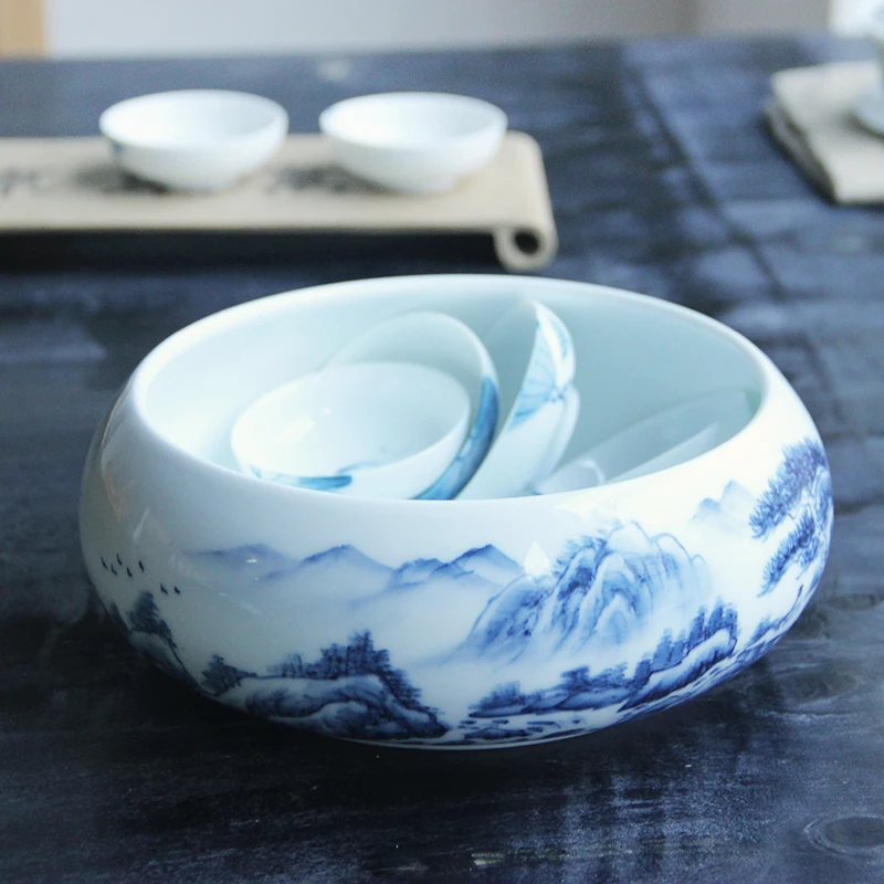 Фарфоровый чайный сервиз Jingdezhen ручная роспись ландшафтный узор держатель для