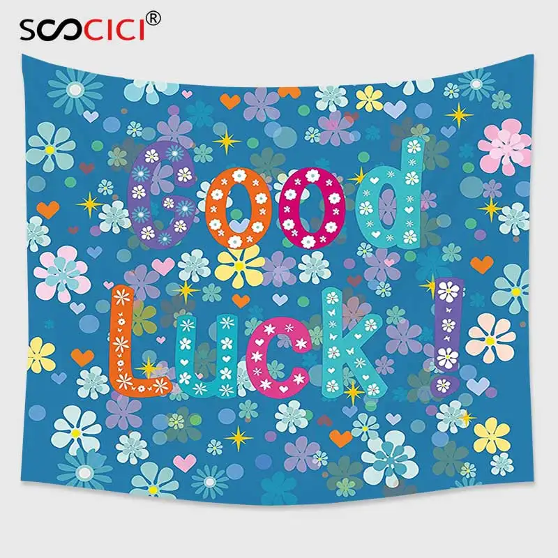 

Гобелен Cutom на стену, украшения для вечеривечерние на выход, разноцветные веселые композиции с диким цветком и надписью «Good Luck»