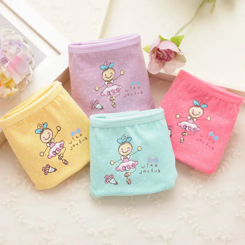 4 шт./лот Детские хлопковые трусы для девочек с мультяшным рисунком ярких цветов