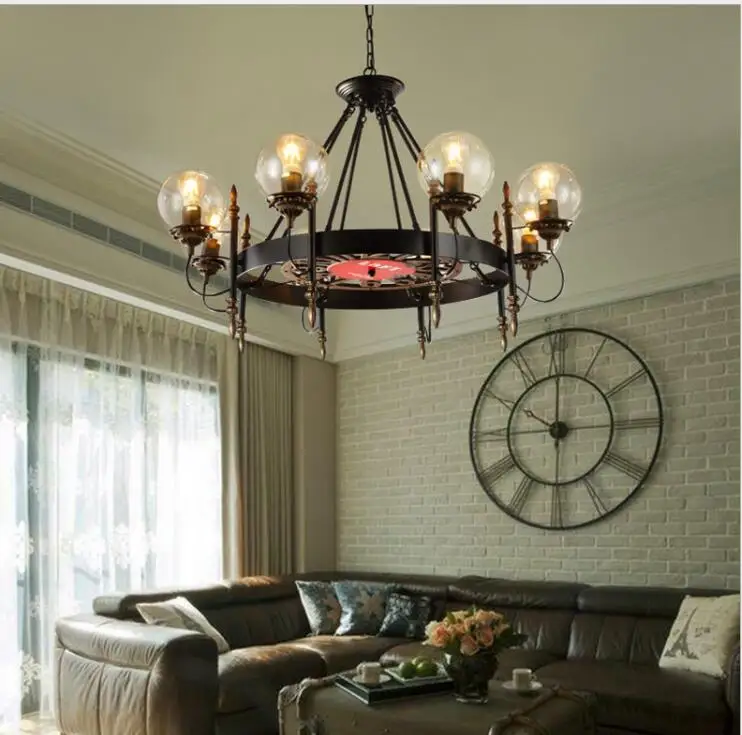 저렴한 L 미국 복고풍 산업 스타일 연철 샹들리에, 개성 있는 크리에이티브 레스토랑 카페 바 테이블 유리 샹들리에 구매 L 미국 복고풍 산업 스타일 연철 샹들리에, 개성 있는 크리에이티브 레스토랑 카페 바 테이블 유리 샹들리에
