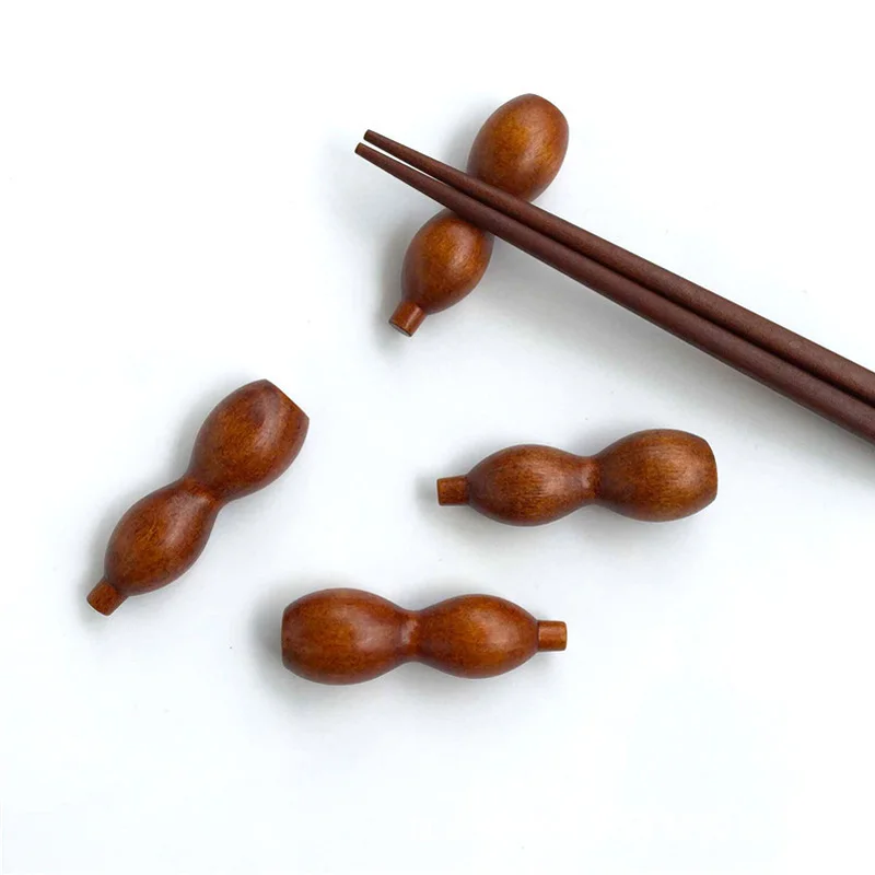 

200pcs/lot Visual Touch Japanese Style Gourd Shaped Eco-Friendly Wood Chopsticks Rest Rack Wooden Spoon Holder Tableware