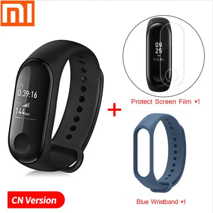Add Blue Wristband Origina Xiaomi mi Band 3 mi band 3 Smart Band 0,7" OLED сенсорный экран Водонепроницаемый Фитнес-трекер для измерения сердечного ритма mi 3 Smart Bracelet - Цвет: Add Blue Wristband