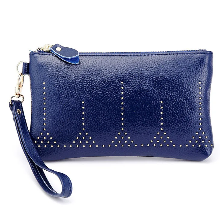 blue Модные женские кошельки из натуральной кожи, кошелек с заклепками, маленький кошелек для монет, женский клатч, Сумки из натуральной кожи - Цвет: blue