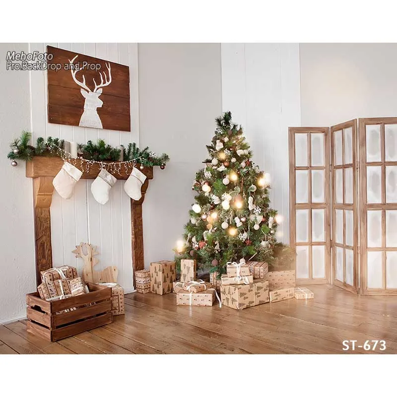 

Christmas Background Vinyl Photography Backdrops Computer Printed Christmas tree and Gift box for Photo Studio ST-673