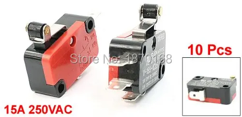 10 шт. V-155-1c25 15A 250VAC концевой выключатель mikro, Pendek rol tuas Arm SPDT aksi jepret banyak