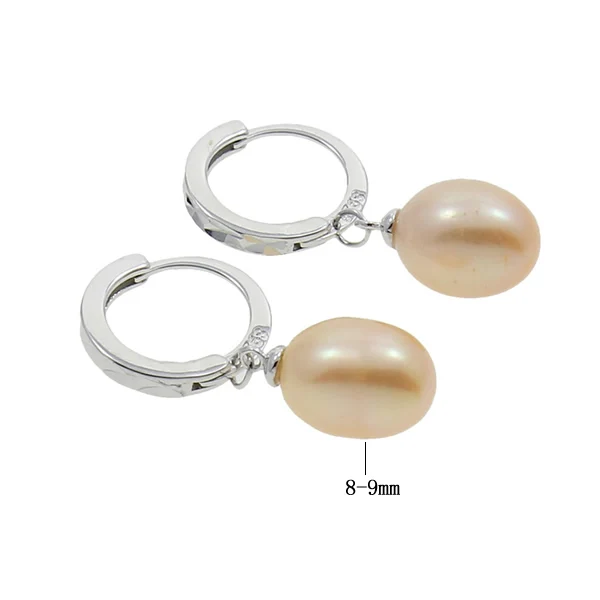 Серьги из натурального пресноводного жемчуга серебристого цвета 8 9 мм белые