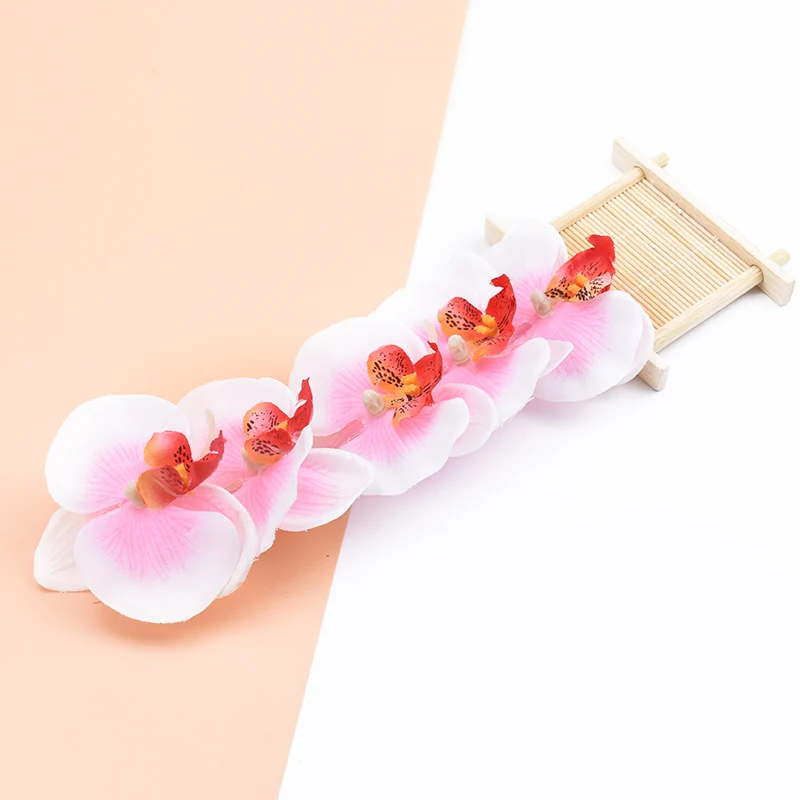 white red 6 см, 10 шт., искусственные растения, цветок, настенный Декор для дома, сделай сам, ручная работа, скрапбукинг, декоративные цветы, венки, Шелковая бабочка, Орхидея - Цвет: white red