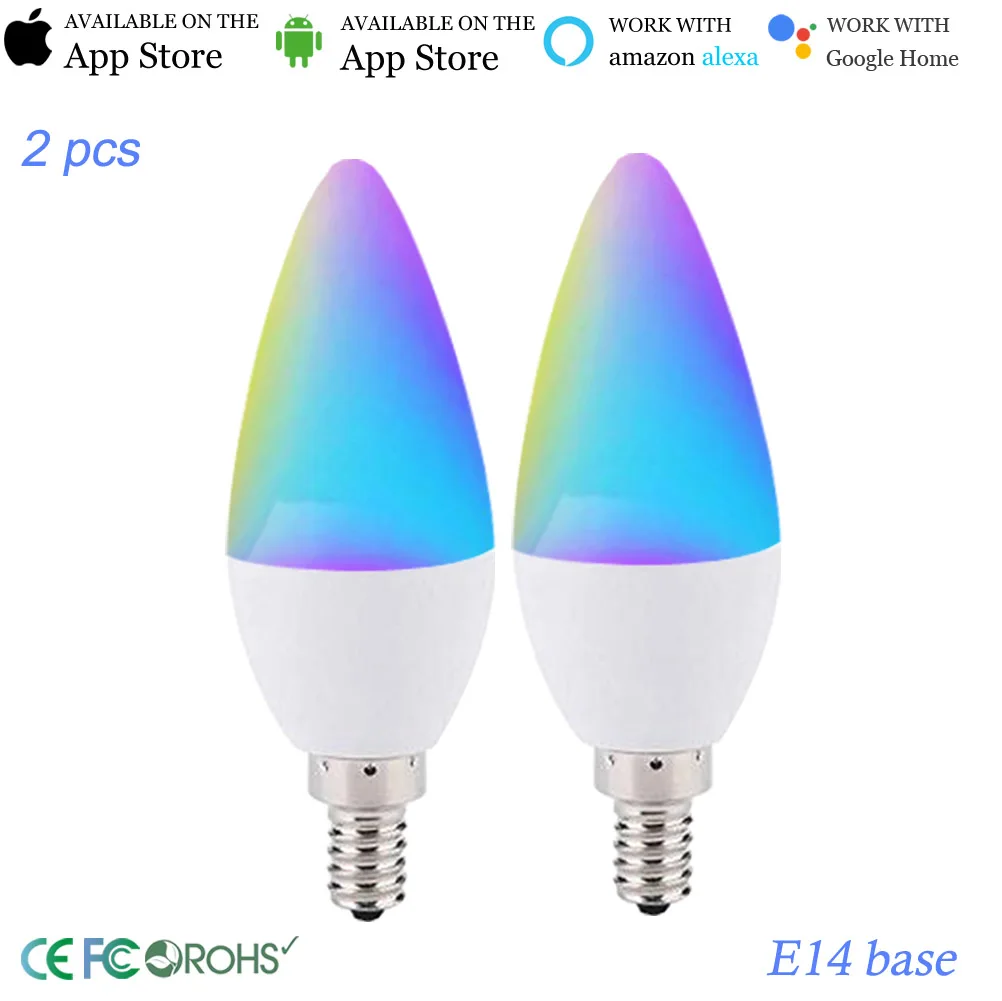 Умная Wifi лампа E14 4 5 Вт Свеча RGBW Изменение Цвета Смарт свеча свет Alexa Google Tuya (2