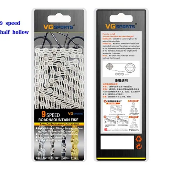 Bike Chain 8/9/10/11 Speed 116L Half Hollow Bike Chain Road Mountain MTB Bicycle Chains Silver Gold For Sram Shimano Campanolo - Цвет: 9S Halfhollow Silver