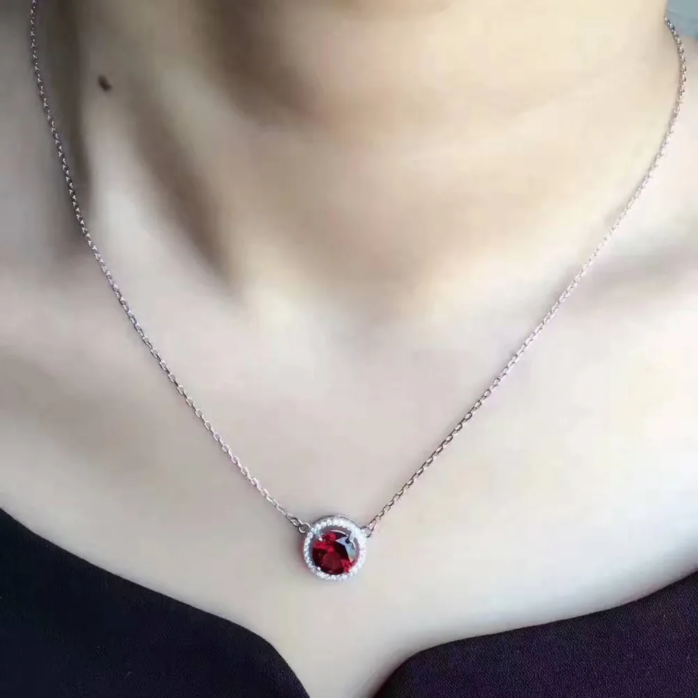 Ожерелье с подвеской из натурального красного граната серебро 925 пробы|jewelry