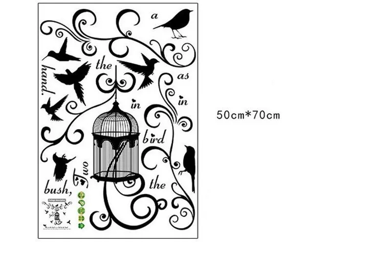 1 шт. 50*70 см Black Bird Cage стикер украшения для дома Декор комнаты DIY наклейки на стены