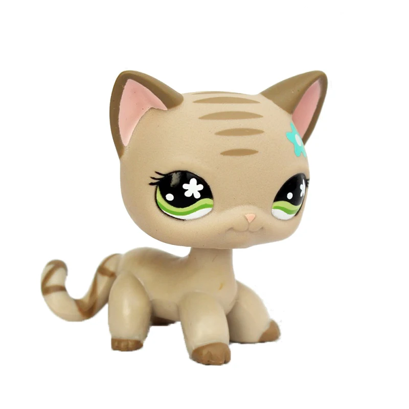 LPS CAT Littlest pet shop Bobble head toys Real rare standing #483 original short hair cat light grey kitty with blue flowers | Игрушки и
