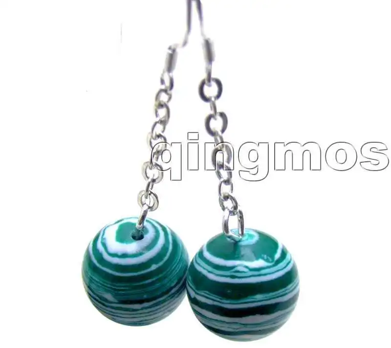 Красивый большой 14 мм круглый камень в зеленую полоску 18 &quotожерелье и серьги