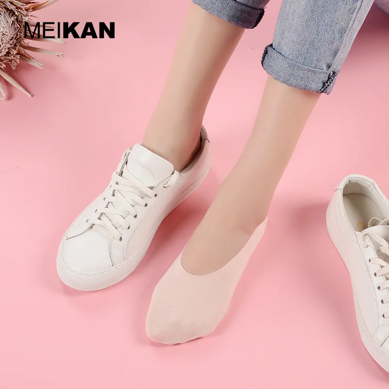 MKJC1904 MEIKAN Brand Women Invisible Socks Combed Cotton Non-slip High-Quality Fashion Soft Breathable Girl Sox Slippers Summer