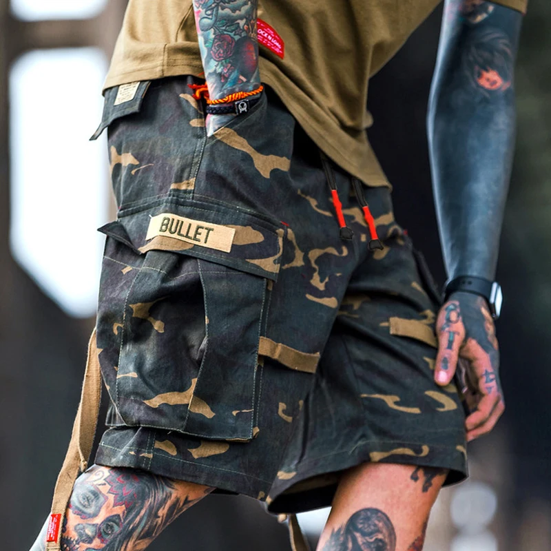 Harajuku Camo короткие джоггеры Лето Хип Хоп брюки карго камуфляж Уличная Для мужчин