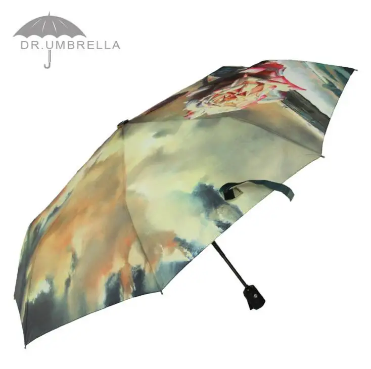 Черное покрытие Роза картина маслом зонтик Романтический три складной