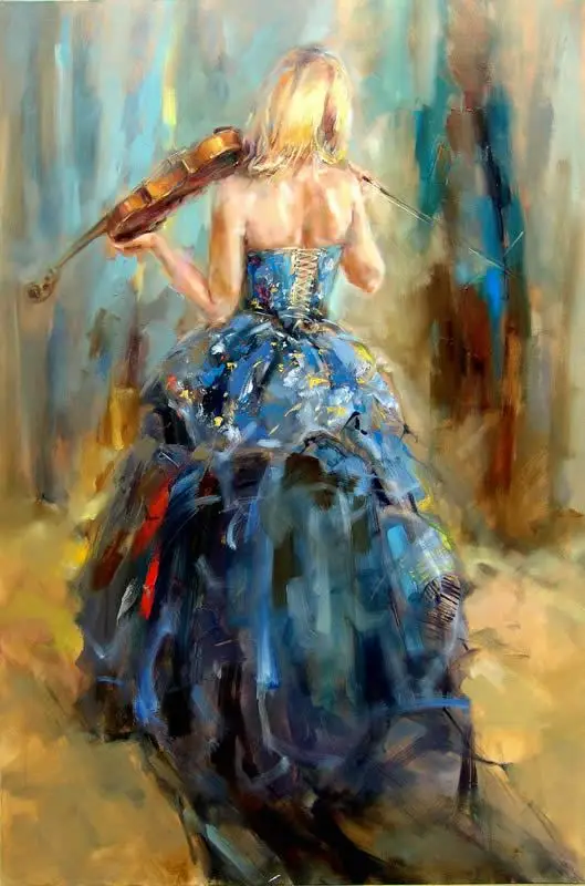 

Handmade Beautiful Lady Play the violin modern Oil Painting wall art picture on Canvas for living Room home Decor frameless