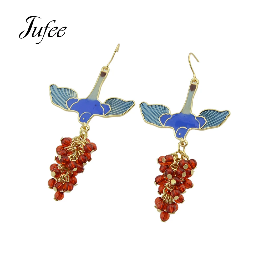 Jufee Party Earrings Bohemian Jewelry Blue Enamel Red Beads Swallow Bird Drop Hanging Fashion Accessories|party earrings|earrings bohemianhanging