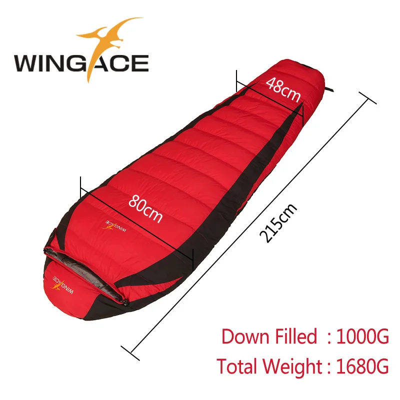 WINGACE 320T нейлоновый наружный спальный мешок для кемпинга, 600 г, 1000 г, сверхлегкий спальный мешок на утином пуху, спальный мешок для взрослых мам, можно соединять - Цвет: Red 1000G