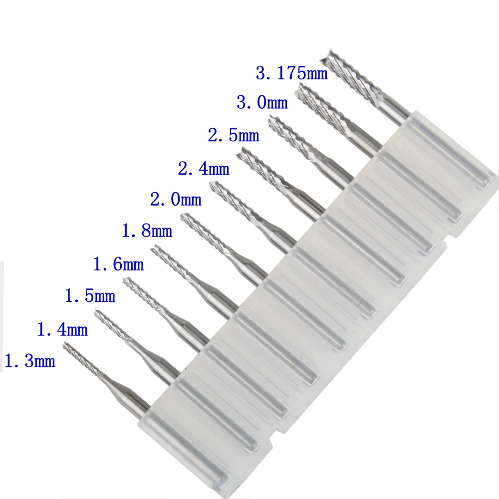 

10pcs Carbide End Mill Engraving Bits for CNC PCB Rotary Burrs from 1.3 to 3.175mm
