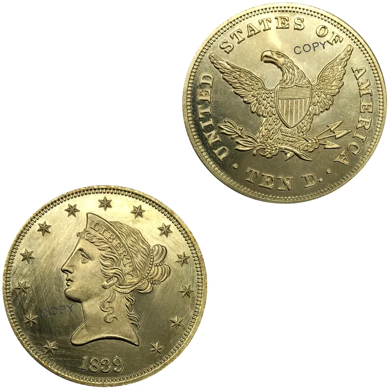 Соединенные Штаты Америки 1839 Liberty 10 долларов "Coronet Head-Eagle" без девиз латунные золотые монеты копии монет