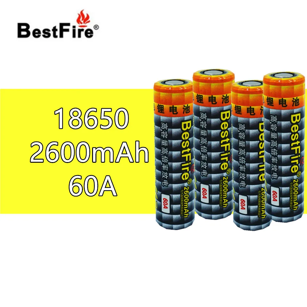 4 шт. литий ионные аккумуляторные батарейки Bestfire 18650 2600 мАч 60 А 3 7 в|Перезаряжаемые