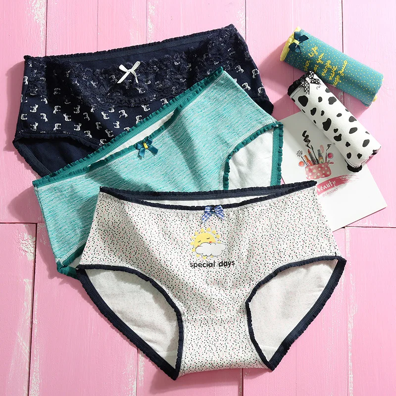 

2019 New 5pcs/lot Women Panties Cotton Underwear Cute Printed Intimate Plus Size Briefs Breathable Underpants lingerie