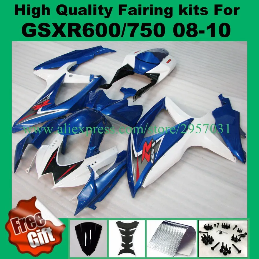 

100%Fit Fairings for GSXR600 GSXR750 2008 2009 2010 SUZUKI K8 K9 GSX-R600 GSX-R750 08 09 blue white Injection Fairing kit #52-2Z