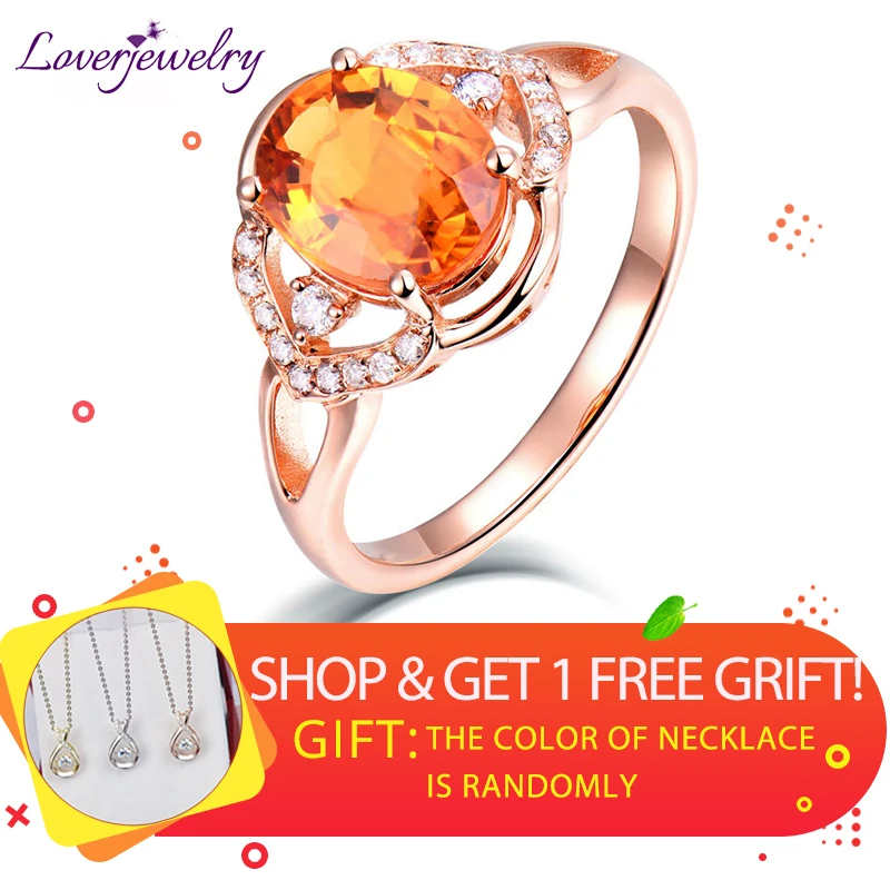 LOVERJEWELRY Solid 14Kt розовое золото подлинный желтый сапфир подлинный драгоценный камень, бриллиант вечерние Обручальные кольца для женщин ювелирные украшения