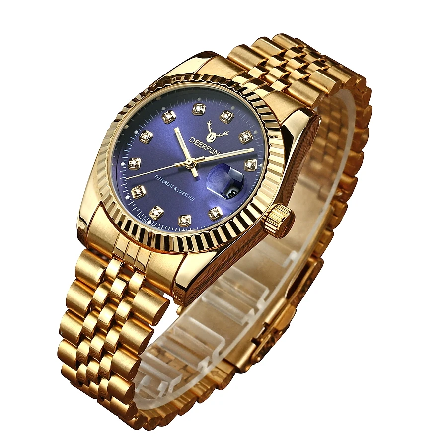 Роскошные золотые часы для мужчин Rolexable ободок сапфировое стекло нержавеющая сталь ремешок для женщин кварцевые наручные часы может плавать