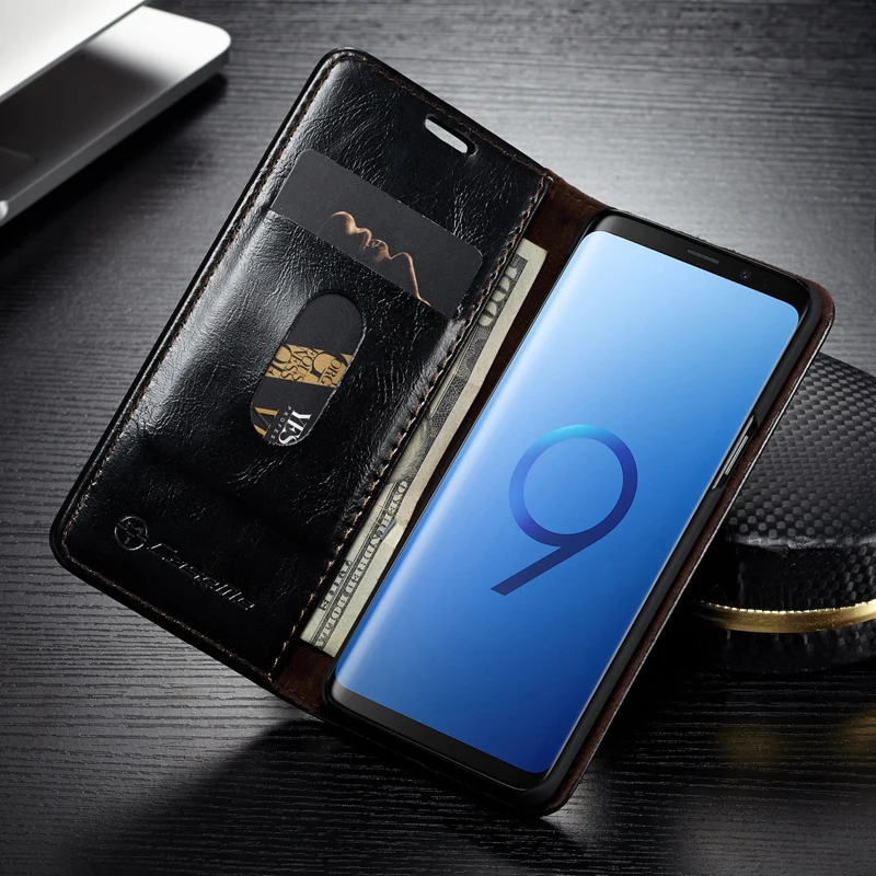 Роскошный кожаный чехол кошелек CaseMe для телефона Samsung S10 lite S9 S8 Plus Магнитный