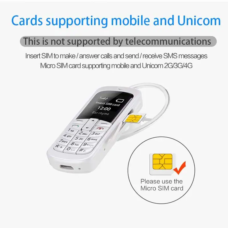 Tiandirenhe M9 мини беспроводные Bluetooth наушники гарнитура Dialer стерео карманный мобильный телефон микро sim-карта набор вызова pk bm50 bm70 - Цвет: white