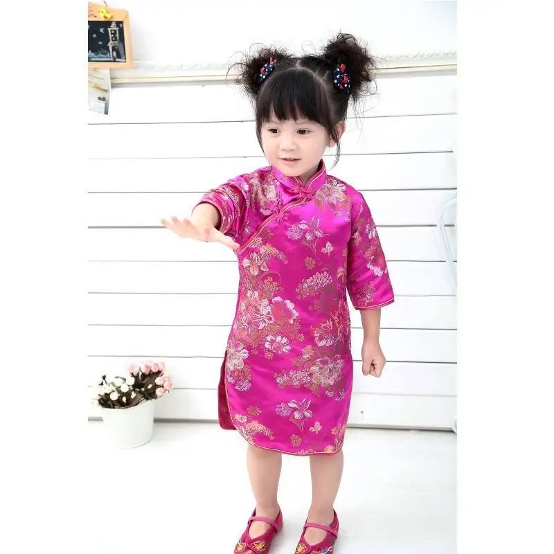 Красные платья Qipao для маленьких девочек детская одежда на новый год 2018 наряды