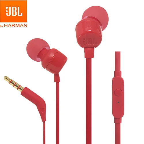 Red JBL T110 3,5 мм проводные наушники стерео музыка глубокий бас наушники гарнитура спортивные наушники встроенный контроль Hands-free с микрофоном - Цвет: Red
