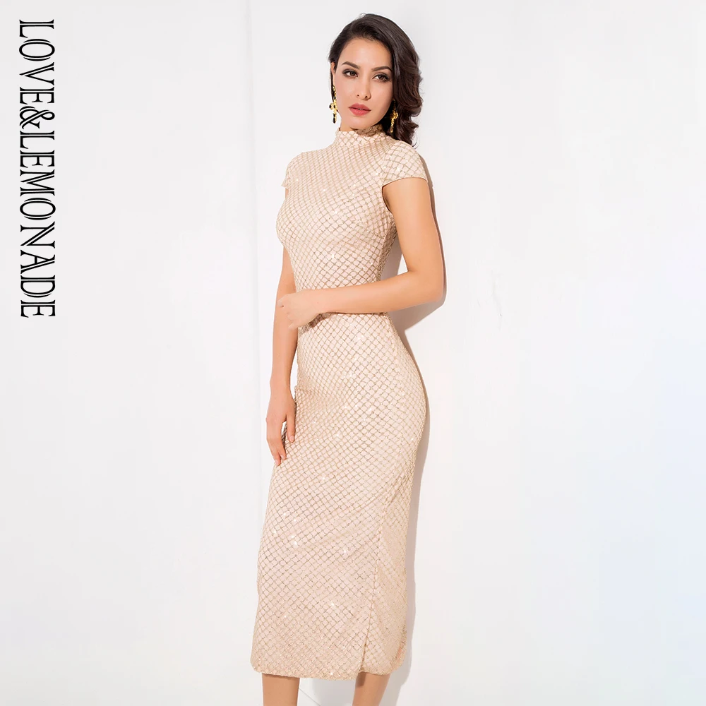 Love& Lemonade/тонкие вечерние платья в золотую клетку со стоячим верхом из блестящего материала LM1280