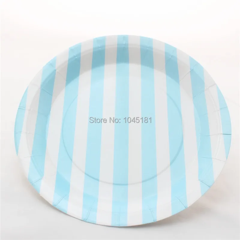 

ipalmay Blue Round Paper Plates Wedding Anniversary Party Supplies 9" Striped Paper Plates Free Shipping