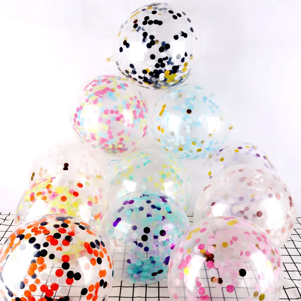 5Pcs 12" Mix Paper Confetti Balloons Clear Ballons Wedding Party Decoration Kid Children Birthday Party Supplies Air Ballon Toys