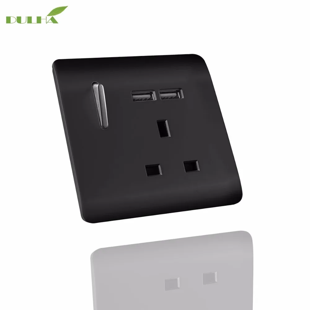 DULHA UK 13A USB Wall Socket 1 Gang Electrical Power Switched With 2 Plug Ports Quick Charger Outlet Port Free Shipping | Обустройство
