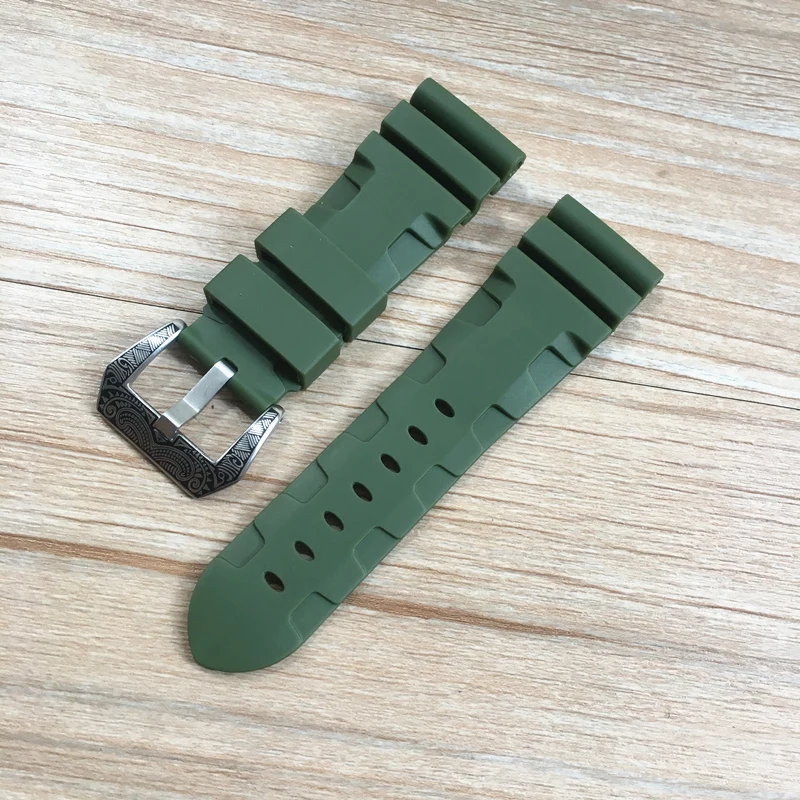 24mm 26mm Orange Black Green Red Gray Blue Silicone Rubber Watchband For PAM Belt Bronze Watch Strap PAM Bracelet Wristband