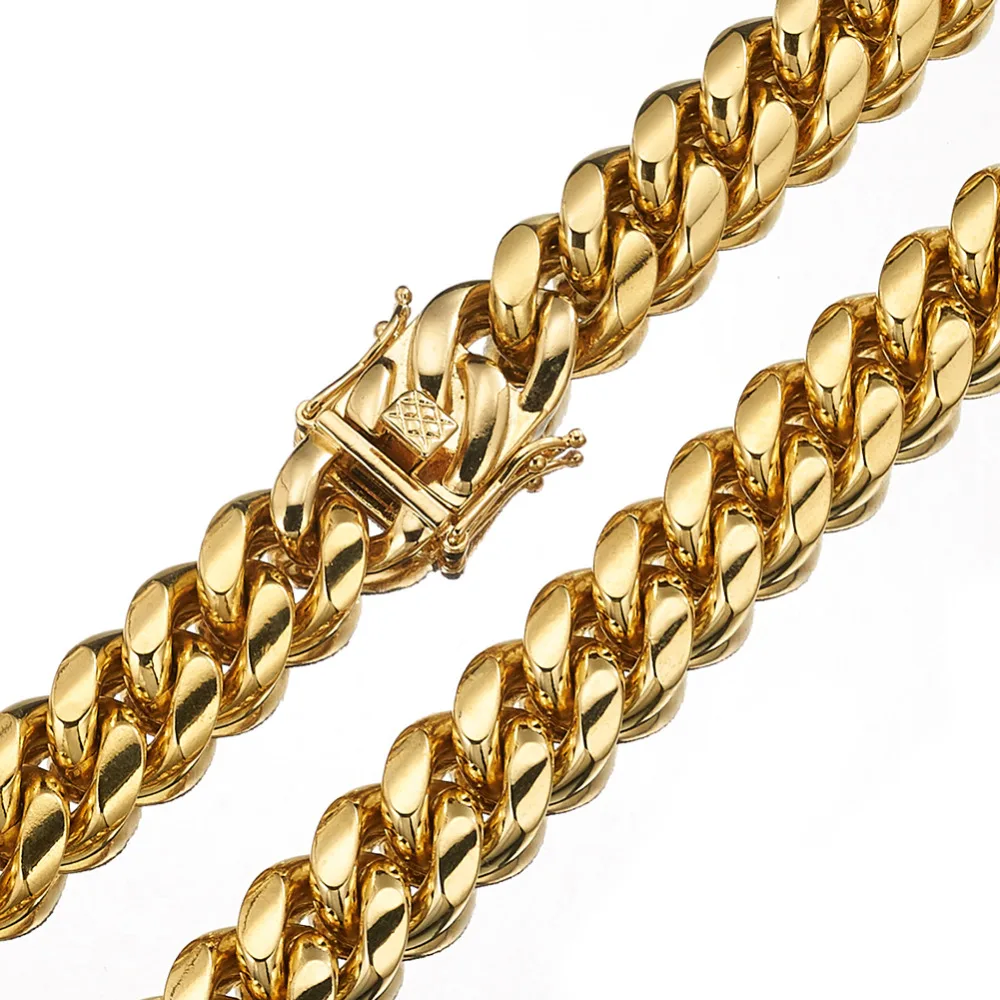 14mm Cool Heavy Dragon Lock Clap Gold Tone Miami Cuban Link Chain Stainless Steel Necklace Or Bracelet For Mens Jewelry 7-40inch | Украшения
