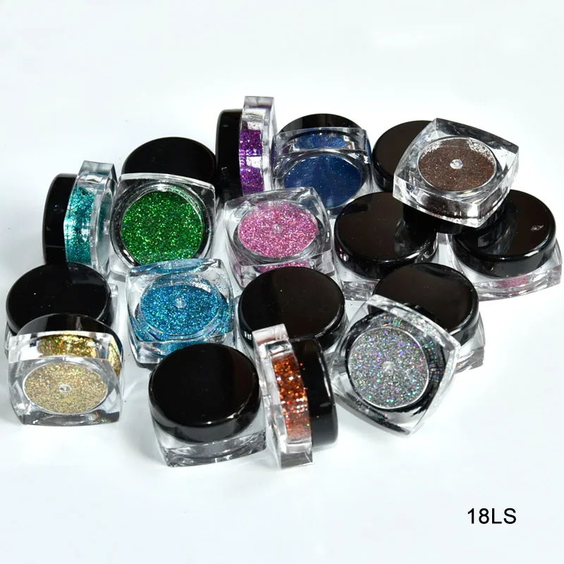 18 jar/лот 0 2 мм лазерный Nail Art Блеск порошок (1/128 .008) сверхтонких сверкающих