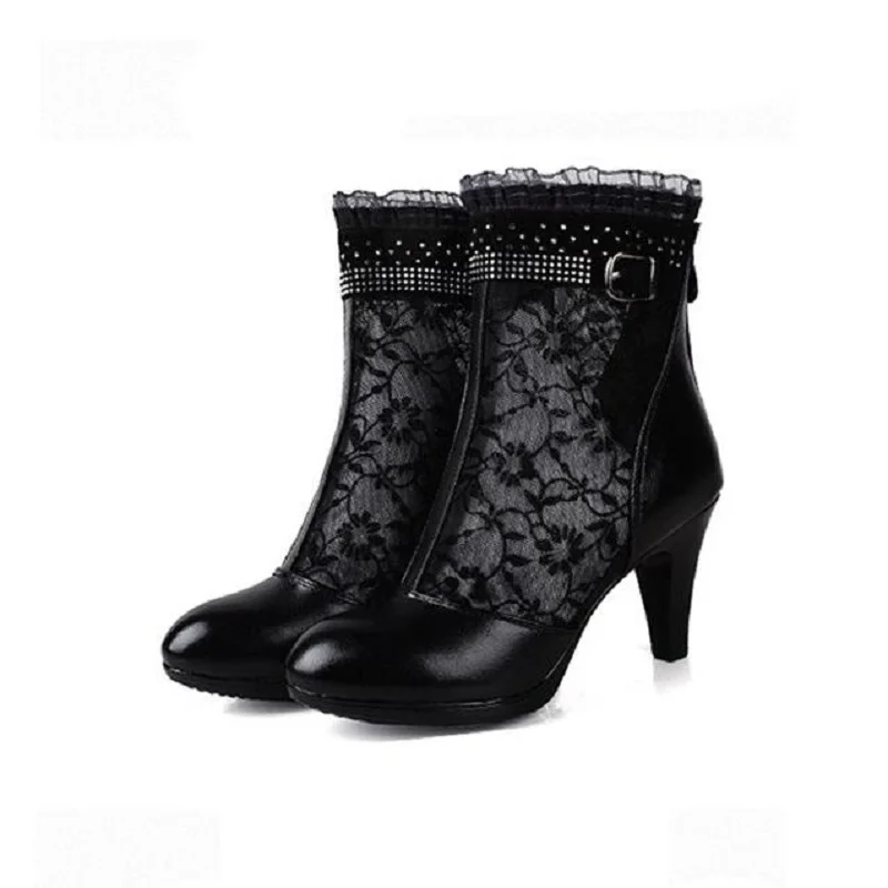 Летние женские ботильоны на высоком каблуке с вырезами шнуровке из дышащей сетки
