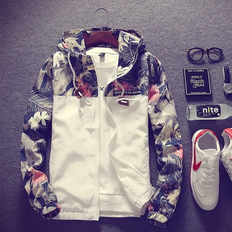 

Casual Camo Jacket Men Coats Hip Hop Slim Fit Flowers Pilot Bomber Jacket Coat Men Hooded Jackets Plus Size