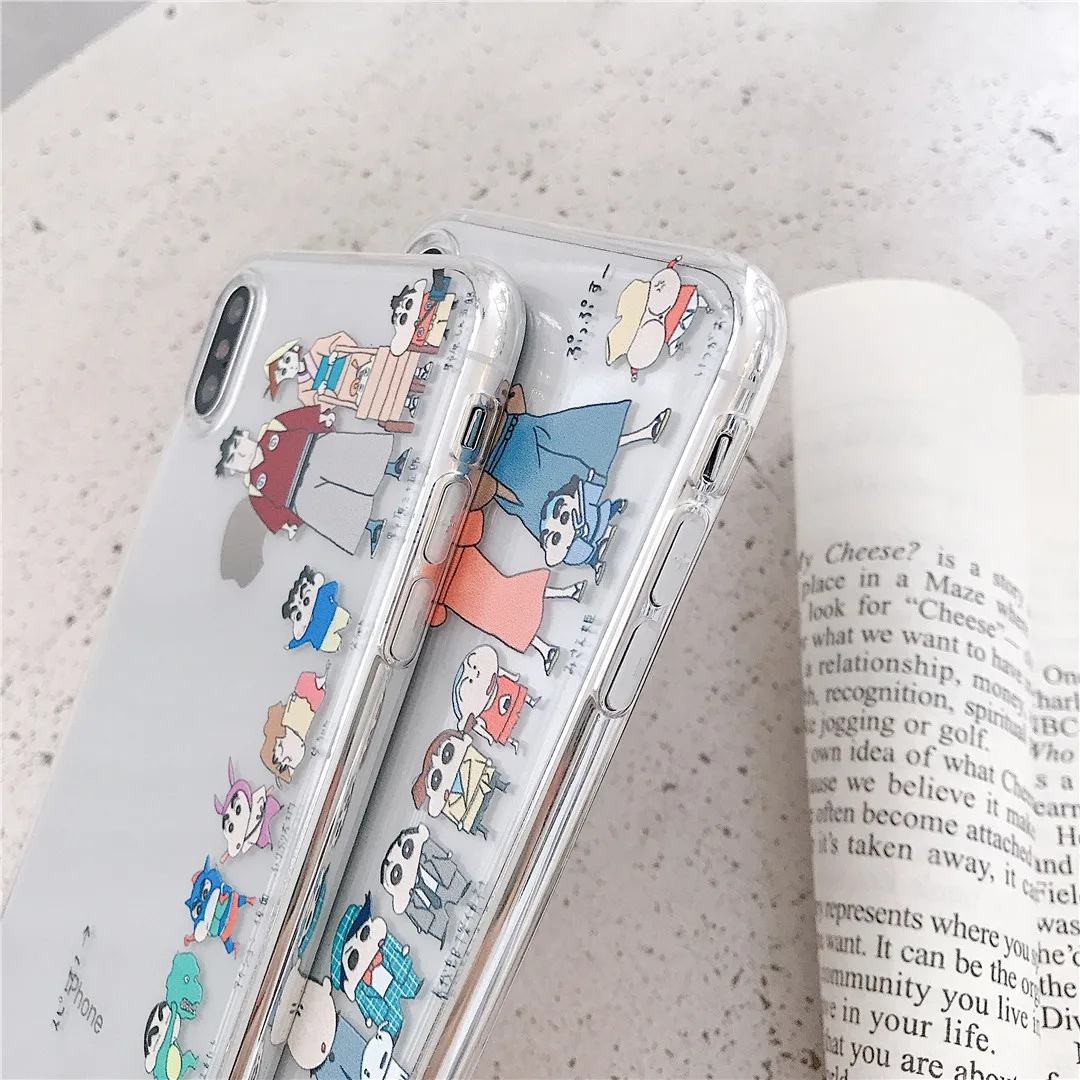 Japan Anime Crayon Shin-chan happy Family Phone Case For iPhone X XS MAX XR 7 8 6s Plus Cartoon Chi-bi Maruko Clear TPU Cover |