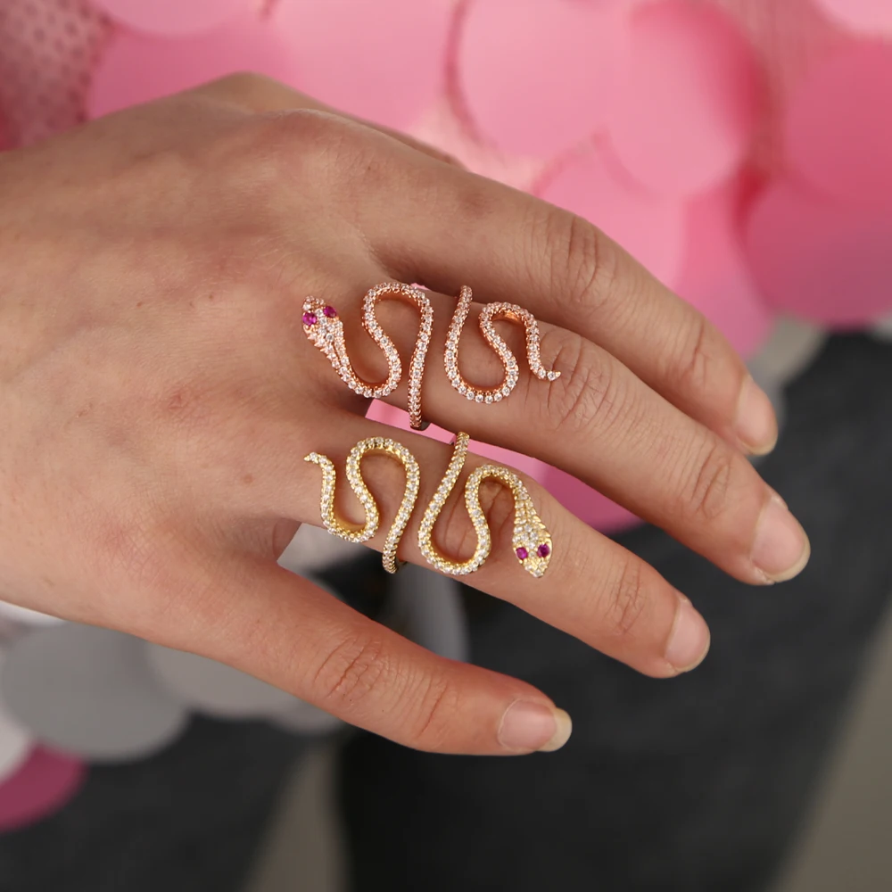 New Arrived Open Size Long Snake Ring Rose Gold Color Multi Wrap Women Full Finger Shaped Cz Fashion Jewelry | Украшения и