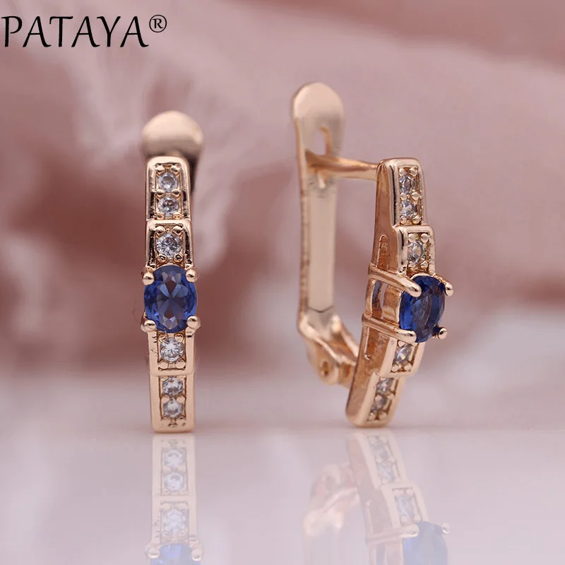 PATAYA New Oval Green Earrings Women Fashion Wedding Cute Fine Jewelry 585 Rose Gold Multicolor Natural Zircon Dangle | Украшения и